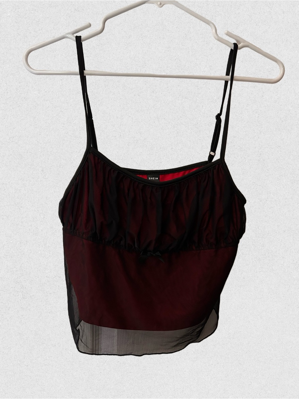 SHEIN Black & Deep Red Sheer Layered Spaghetti-Strap Cami